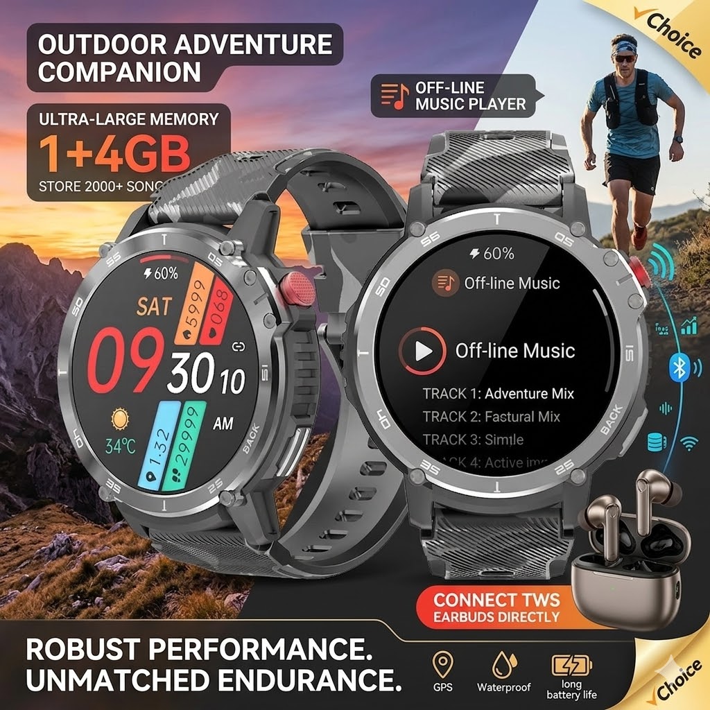 Smartwatch Online Watches For Men - Großer Ausverkauf!! Outdoor-Sport-Smartwatch mit Offline-Musik, Gesundheitstracking,